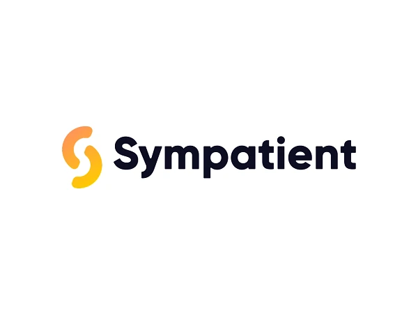 Das Logo von Sympatient in einer modernen Schriftart, wobei die Buchstaben in einem schlichten Schwarz gehalten sind und ein geschwungener, orange-gelber Farbverlauf die Buchstaben umgibt.