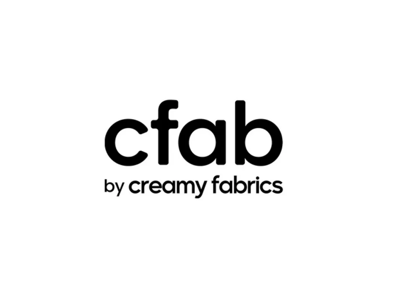 Das Bild zeigt das Logo "cfab" von Creamy Fabrics in einer modernen, klaren Schriftart auf weißem Hintergrund.