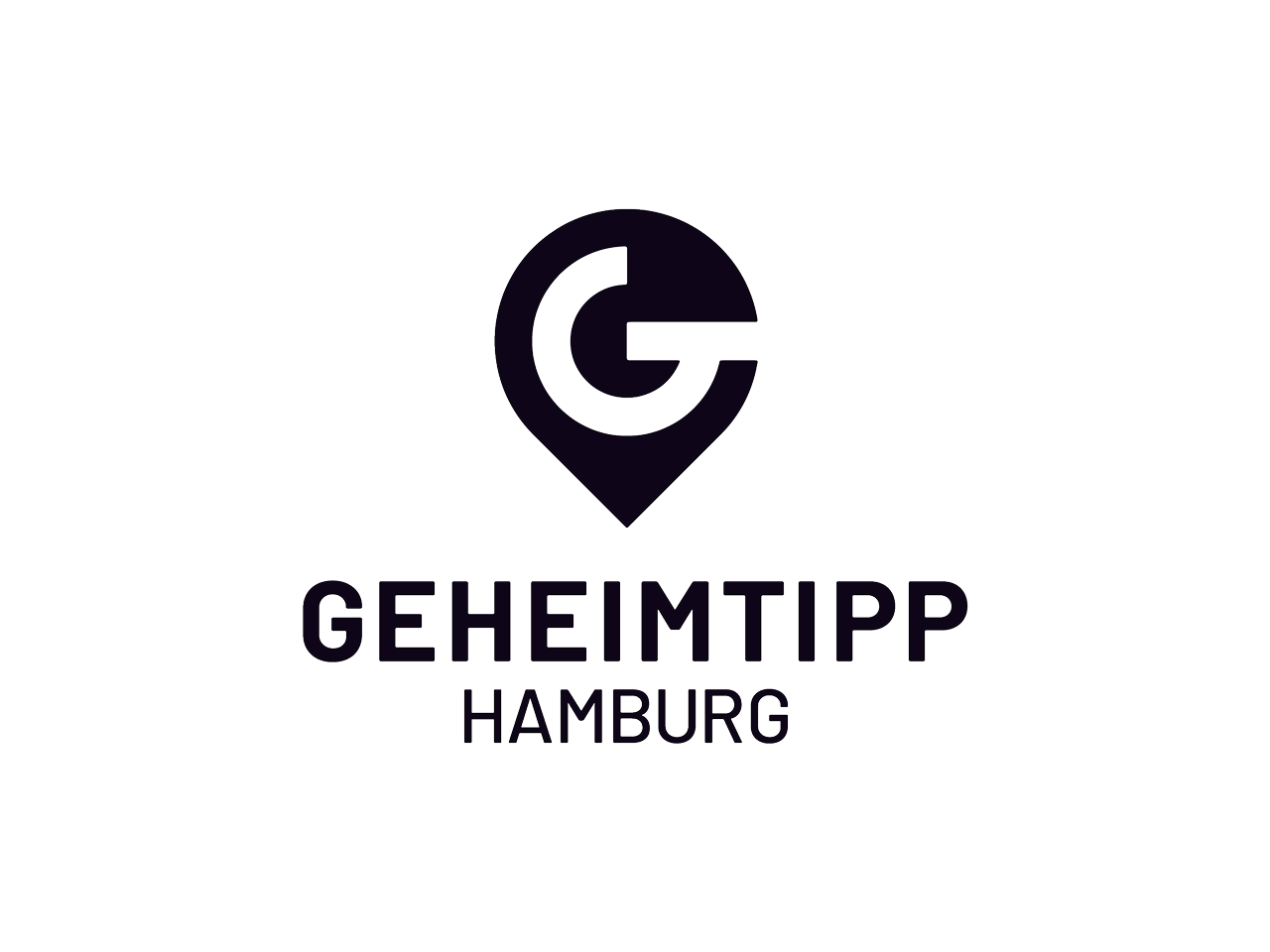 Das Bild zeigt ein Logo mit einem stilisierten Standortsymbol und dem Schriftzug „GEHEIMTIPP HAMBURG“ darunter.