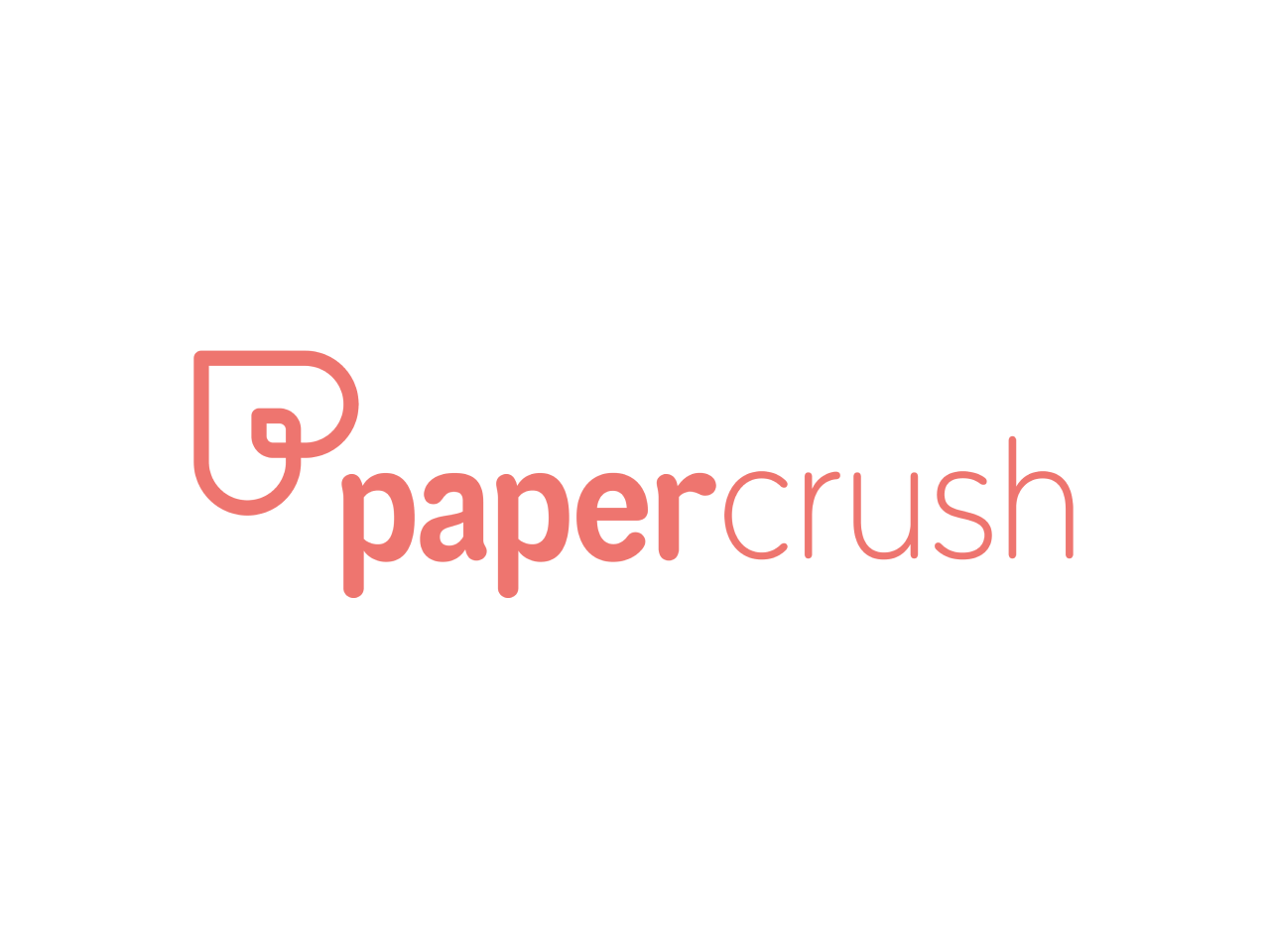 Das Logo von "papercrush" zeigt den Schriftzug in einer modernen, sanften Schriftart in Rosa, begleitet von einem stilisierten, herzförmigen Element, das in die Buchstabenkombination integriert ist.